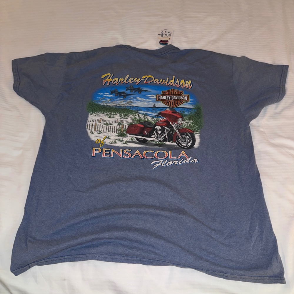 Harley Davidson T Shirt Mens XL Blue Good Pensacola FL Beach Bike Graphic